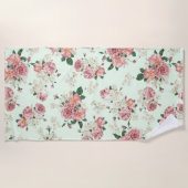 Roze op groene  Floral Strandlaken (Voorkant)