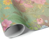 Roze op groene Vintage Cadeaupapier (Rol Hoek)