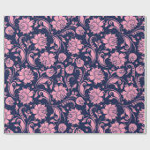 Roze op het patroon van donkerblauwe bloemmaskers cadeaupapier (Vlak)