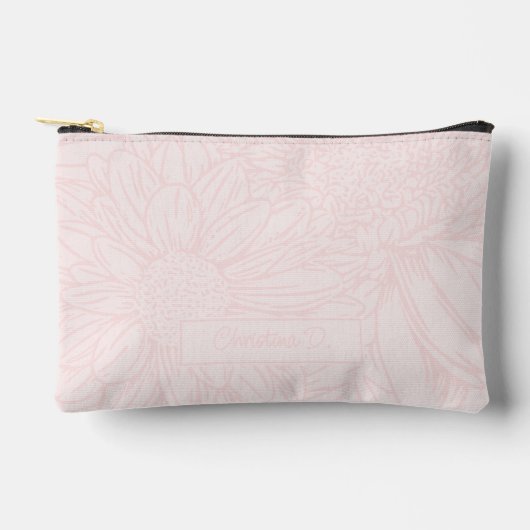 Roze op lichtroze chrysanten met naam etui (Voorkant)