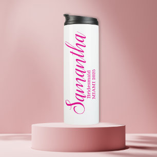 Roze op maat gemaakte bruidsmeisjesnaam thermosbeker