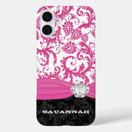 Roze, op maat gemaakte Faux Rhinestone Damask iPho Case-Mate iPhone Case (Achterkant)
