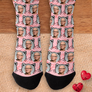 Roze op maat gemaakte foto van vriend/vriendin kat sokken