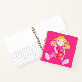 Roze op maat gemaakte speelgoed lappenpop aquarel notitieboek