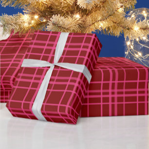 Roze op Maroon Red Tartan Plaid Pattern Design Cadeaupapier