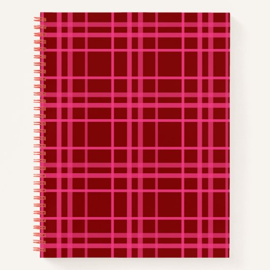Roze op Maroon Red Tartan Plaid Pattern Design Notitieboek (Voorkant)