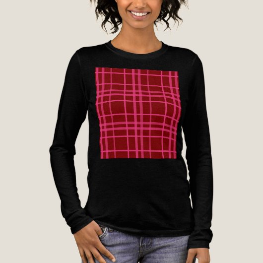 Roze op Maroon Red Tartan Plaid Pattern Design Tri-Blend Shirt (Voorkant)