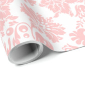 Roze op Phite Damasks Pattern Cadeaupapier (Rol Hoek)