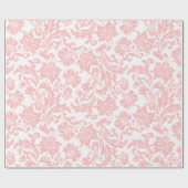 Roze op Phite Damasks Pattern Cadeaupapier (Vlak)