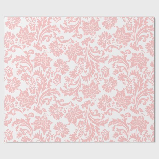 Roze op Phite  Damasks Pattern Cadeaupapier (Vlak)