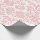 Roze op Phite Damasks Pattern Cadeaupapier (Hoek)