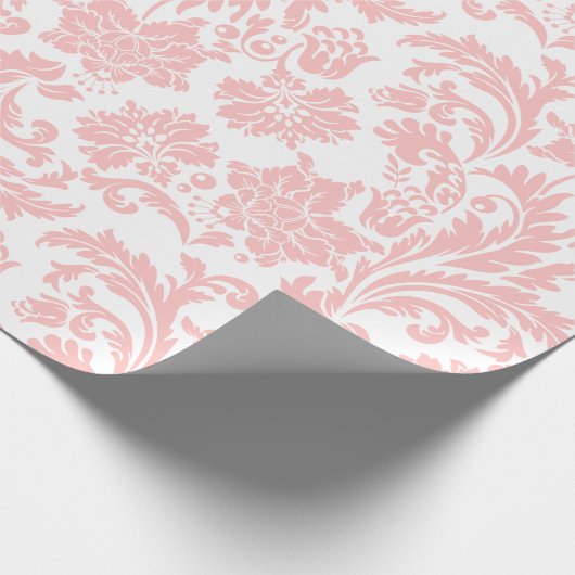 Roze op Phite Damasks Pattern Cadeaupapier (Hoek)