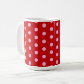Roze op rode stippen koffiemok (Voorkant links)