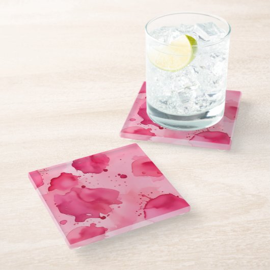Roze op Roze Abstract  Glazen Onderzetter (Schuin)