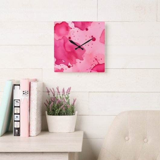 Roze op Roze Abstract Vierkante Klok (Leeskamer)