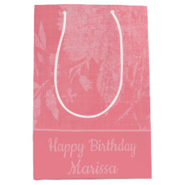  roze op roze bloemige achtergrond medium cadeauzakje