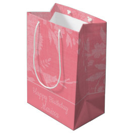  roze op roze bloemige achtergrond medium cadeauzakje