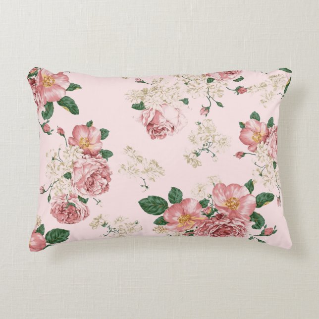 Roze op Roze  Floral Accent Kussen (Voorkant)