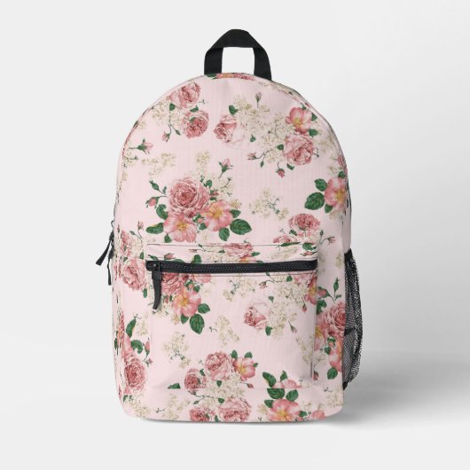 Roze op Roze  Floral Bedrukte Rugzak (Voorkant)