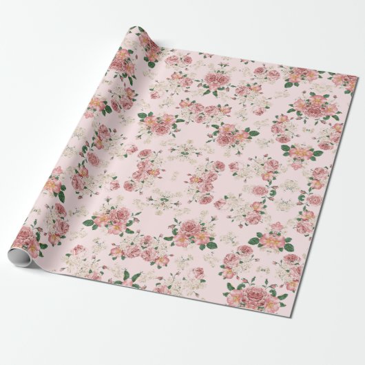 Roze op Roze Floral Cadeaupapier (Uitgerold)