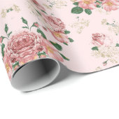Roze op Roze Floral Cadeaupapier (Rol Hoek)