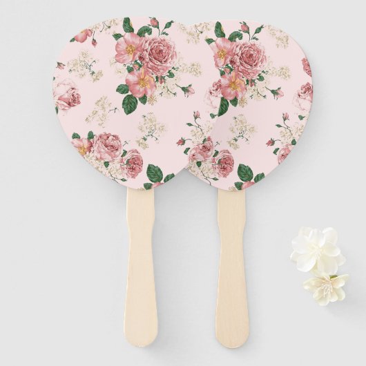Roze op Roze Floral Handwaaier (Voorkant en achterkant)