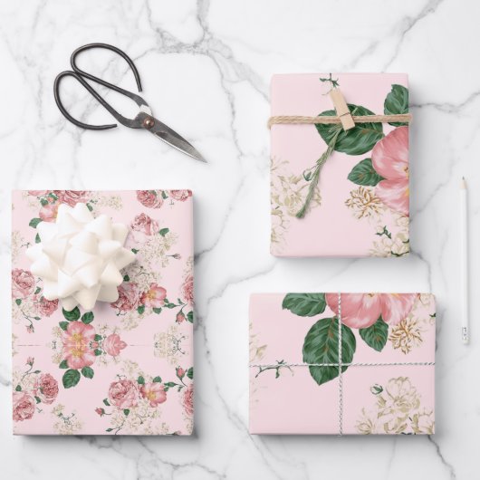 Roze op Roze Floral Inpakpapier Vel (Voorkant)