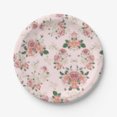 Roze op Roze  Floral Papieren Bordje (Voorkant)