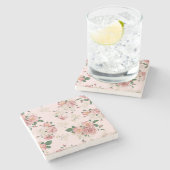 Roze op Roze  Floral Stenen Onderzetter (Zijkant)
