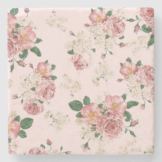 Roze op Roze  Floral Stenen Onderzetter (Voorkant)