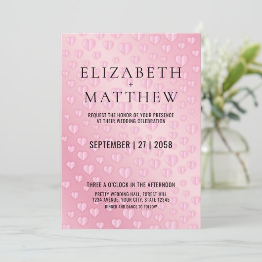 Roze op roze hartsprietjes Uitnodigingsontwerp Kaa Aankondiging (Staand voorkant)