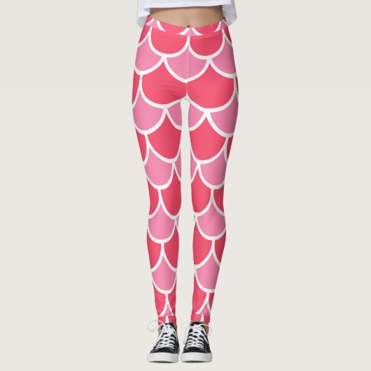 Roze op Roze met White Scallop Design Summer look Leggings (Voorkant)