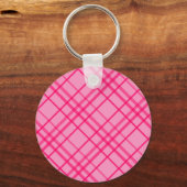 Roze op roze rasterlijn Plaid ontwerp  Sleutelhanger (Voorkant)
