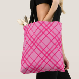 Roze op roze rasterlijn Plaid ontwerp  Tote Bag