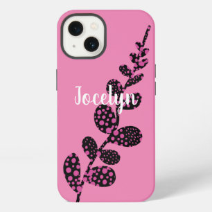 roze op roze stippenblaadjes voeg uw eigen tekst t iPhone 13 hoesje