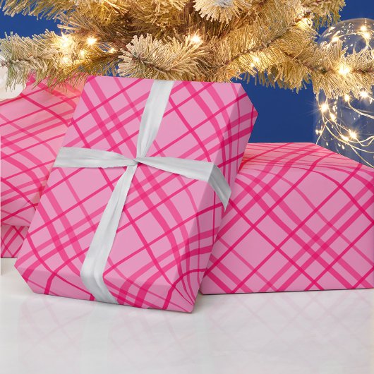 Roze op roze Tartan Plaid Pattern Design Cadeaupapier