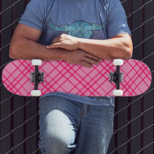 Roze op roze Tartan Plaid Pattern Design Persoonlijk Skateboard