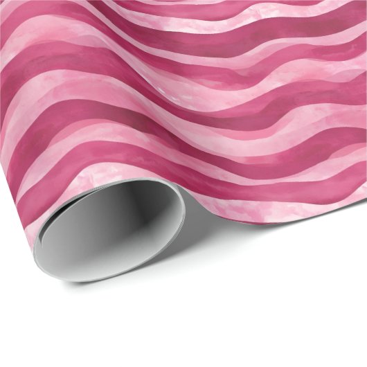 Roze op Roze Waterverf Wavy Lines Cadeaupapier (Rol Hoek)