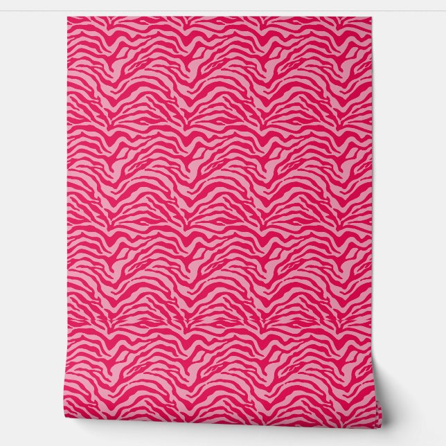 Roze op roze zebra streep behang (Afrollen)