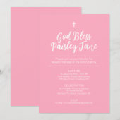 Roze op tekst-gebaseerde Baptism Uitnodiging (Voorkant / Achterkant)