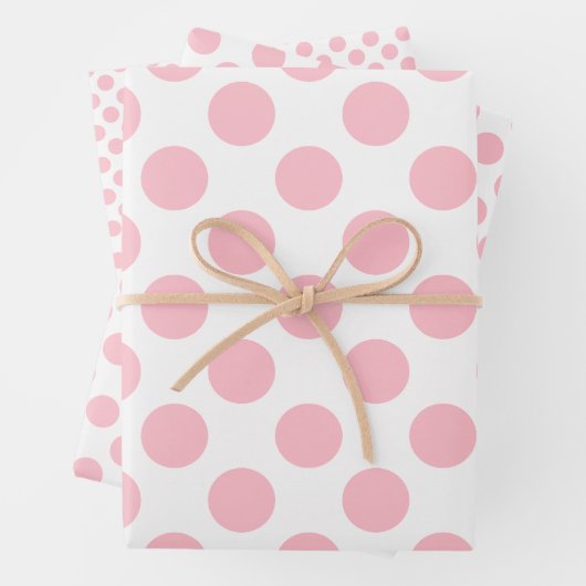 Roze op Wit Verschillende Maten Polka Dots Inpakpapier Vel (In situ)
