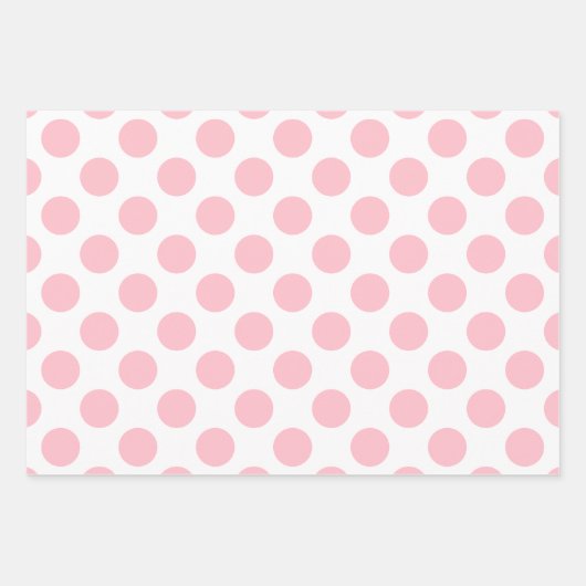 Roze op Wit Verschillende Maten Polka Dots Inpakpapier Vel (Voorkant)