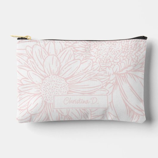 Roze op witte chrysanten met naam etui (Voorkant)