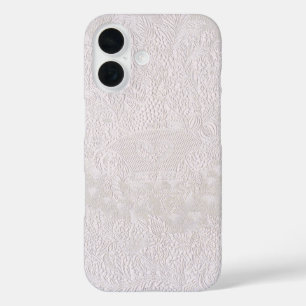 Roze op witte decoratieve kant iPhone 16 hoesje