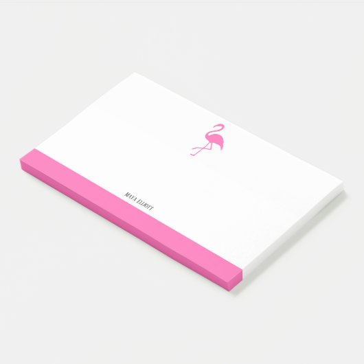 Roze op Witte Flamingo & Rand met Naam Post-it® Notes (Schuin)