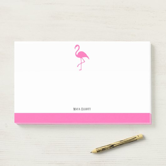 Roze op Witte Flamingo & Rand met Naam Post-it® Notes (Op bureau)