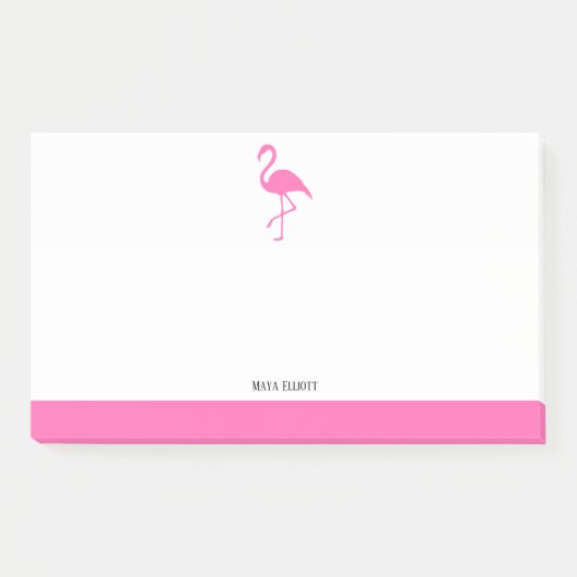 Roze op Witte Flamingo & Rand met Naam Post-it® Notes (Voorkant)