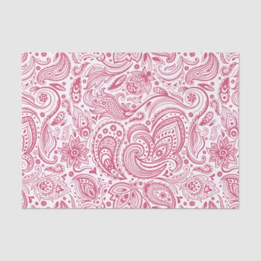 Roze op witte flora paisleypatroon tissuepapier (Voorkant)