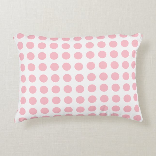 Roze op Witte Grote Grootte Horizontale Polka Dots Accent Kussen (Voorkant)