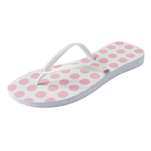 Roze op Witte Grote Grootte Horizontale Polka Dots Teenslippers (Schuin)